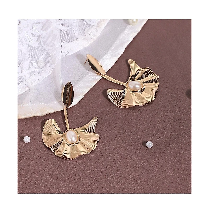 Sohi Women's Gold Flower Swirl Drop Earrings