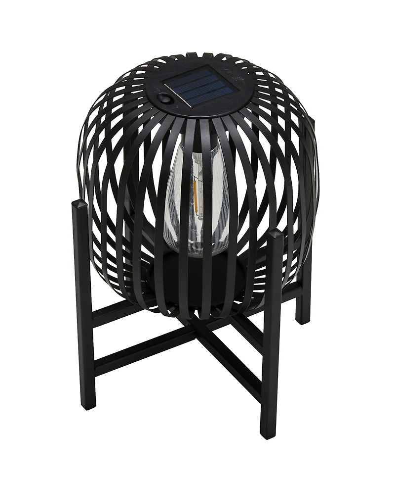 Glitzhome 11.50" H Metal Stripes Solar Powered Edison Bulb Outdoor Lantern with Stand