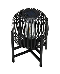 Glitzhome 11.50" H Metal Stripes Solar Powered Edison Bulb Outdoor Lantern with Stand