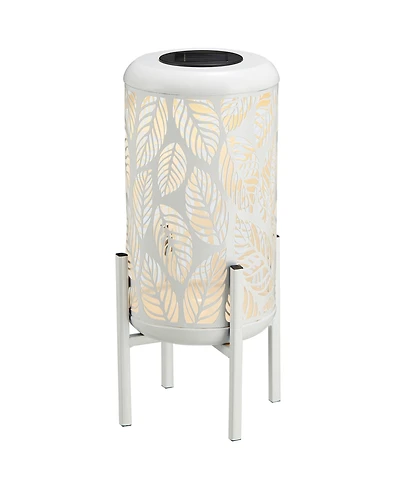 Glitzhome 14.25" H Metal Cutout Leaves Pattern Solar Powered Led Outdoor Lantern with Stand