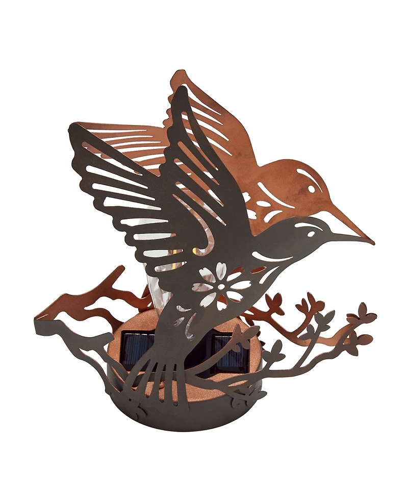 Glitzhome 9.75" H Black and Gold-Tone Metal Cutout Flying Hummingbird Silhouette Solar Powered Edison Bulb Outdoor Lantern