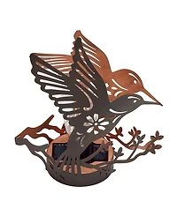 Glitzhome 9.75" H Black and Gold-Tone Metal Cutout Flying Hummingbird Silhouette Solar Powered Edison Bulb Outdoor Lantern