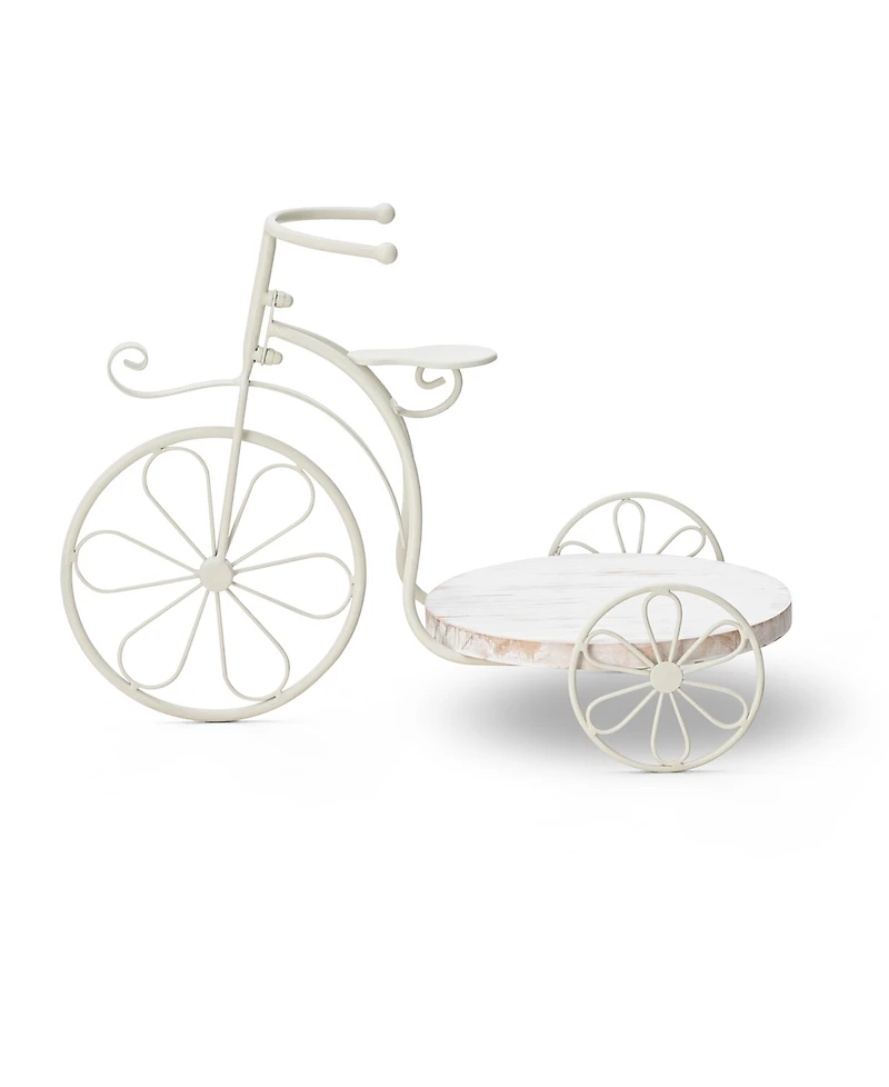 Glitzhome 18" L Washed Solid Wood and Metal Tricycle Planter Stand