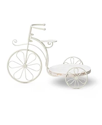 Glitzhome 18" L Washed Solid Wood and Metal Tricycle Planter Stand
