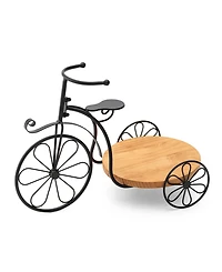 Glitzhome 18" L Metal Tricycle Planter Stand with Natural Solid Wood Tray