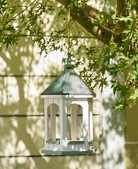 Glitzhome 15.75" H Patina Metal Roof Solid Wood Gazebo Tray Bird Feeder