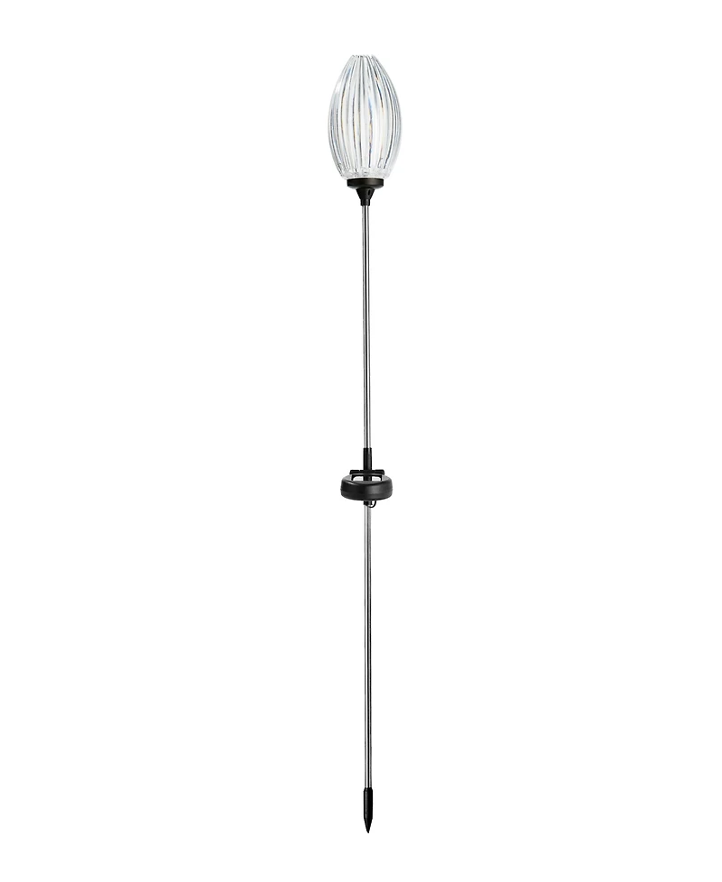 Glitzhome 36" H Set of 3 Solar Powered Stake Oval Flower Light with Stainless Steel Pole