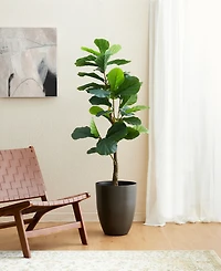 Glitzhome 16.75" H Set of 2 Black Resin and Stone Faux Brushed Steel Texture Tall Planter