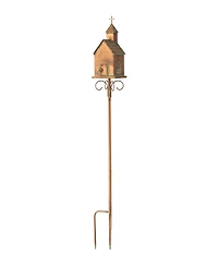 Glitzhome 53"H Farmhouse Faux Copper Distressed Metal Church Outdoor Decorative Garden Birdhouse with Stake