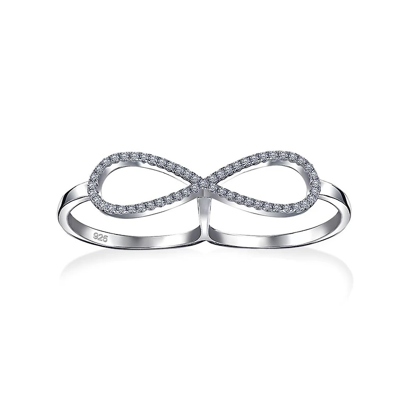 Bling Jewelry Boho Simple Large Pave Cubic Zirconia Fashion Statement Cz Infinity Two Finger Ring Sterling Silver