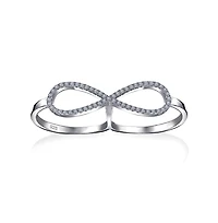 Bling Jewelry Boho Simple Large Pave Cubic Zirconia Fashion Statement Cz Infinity Two Finger Ring Sterling Silver