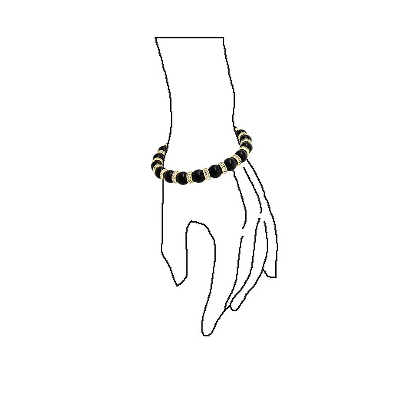 Bling Jewelry Set of 3 Black Simulated Pearl Stretch Bracelets with Crystal Gold Spacers