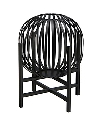 Glitzhome 11.50" H Set of 2 Black Metal Stripes Solar Powered Edison Bulb Outdoor Lantern with Stand