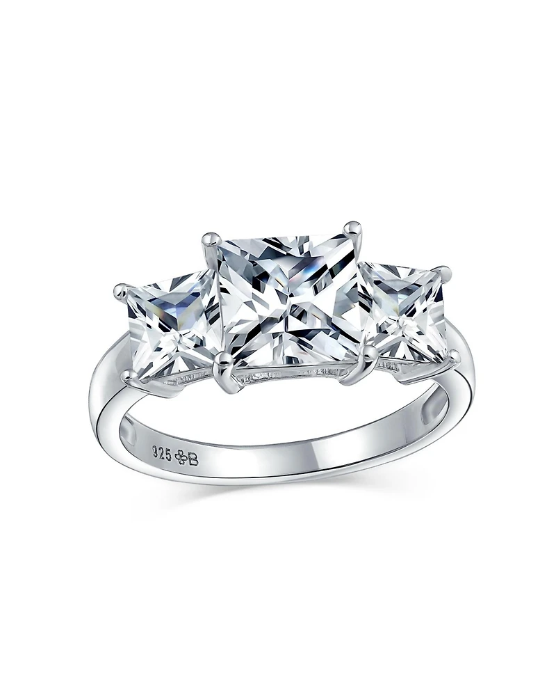 Bling Jewelry 3CTW Square Cz Ring Cubic Zirconia Past Present Future Three Stone Promise Sterling Silver