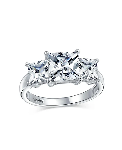 Bling Jewelry 3CTW Square Cz Ring Cubic Zirconia Past Present Future Three Stone Promise Sterling Silver