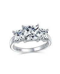 Bling Jewelry 3CTW Square Cz Ring Cubic Zirconia Past Present Future Three Stone Promise Sterling Silver