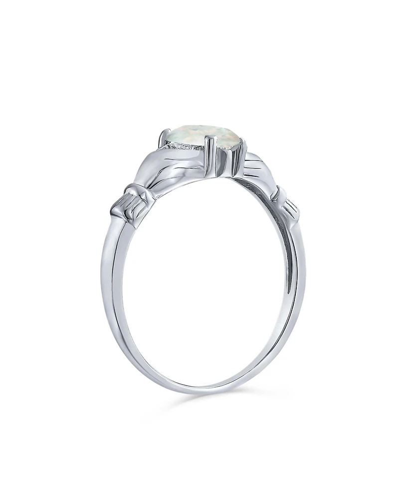 Bling Jewelry Sorority Sister Silver Ring Opal Claddagh Design - Celtic Friendship