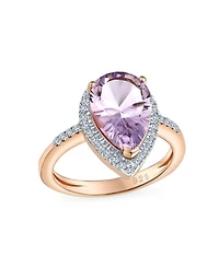 Bling Jewelry 3.75CTW Halo Teardrop Pink Amethyst Zircon Ring Rose Gold Plated Sterling Silver