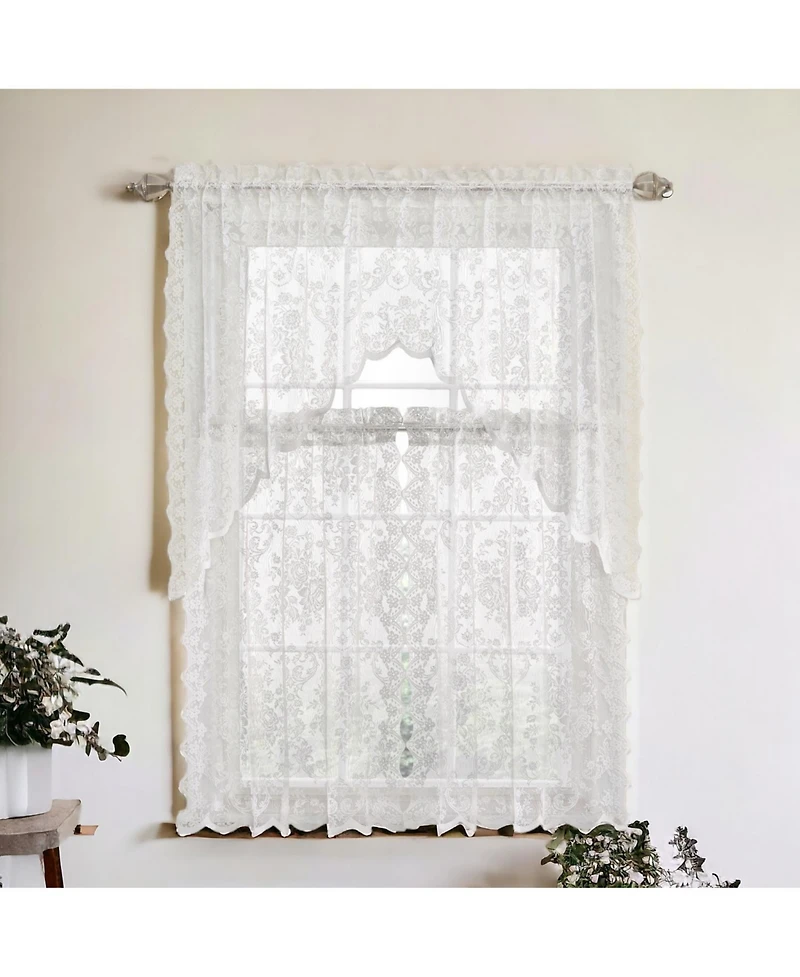 Kate Aurora Shabby Living Lena Floral Lace Complete Kitchen Curtain Tier & Swag Set