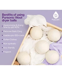Pursonic Wool Dryer Balls Bundle - Reusable Laundry Balls Made from Pure New Zealand Wool - Includes Lavender & Peppermint Oils.