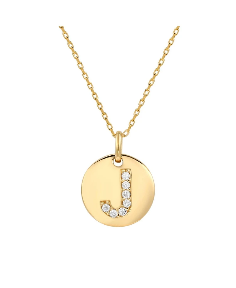 Suzy Levian Sterling Silver Cubic Zirconia Letter "J" Initial Disc Pendant Necklace
