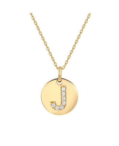 Suzy Levian Sterling Silver Cubic Zirconia Letter "J" Initial Disc Pendant Necklace