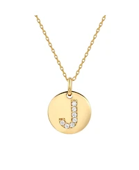 Suzy Levian Sterling Silver Cubic Zirconia Letter "J" Initial Disc Pendant Necklace