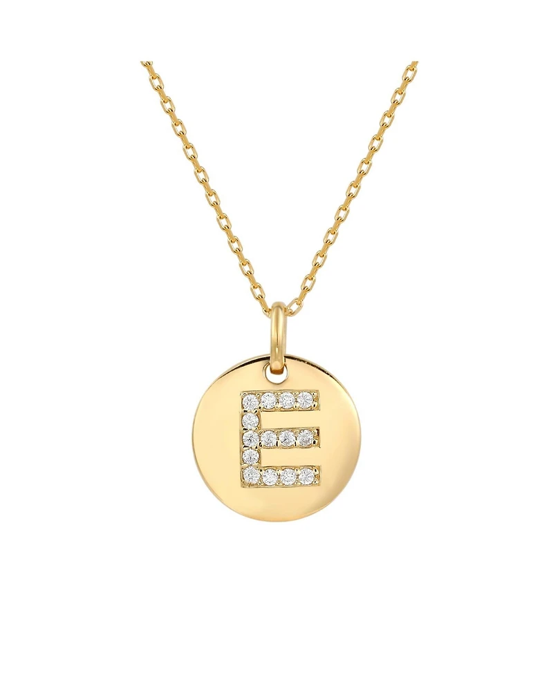 Suzy Levian Sterling Silver Cubic Zirconia Letter "E" Initial Disc Pendant Necklace