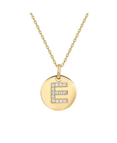 Suzy Levian Sterling Silver Cubic Zirconia Letter "E" Initial Disc Pendant Necklace