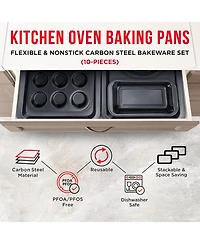 Baking Set – 10 Piece – Deluxe Non Stick Black Coating Inside and Outside – Carbon Steel Bakeware Set – Pfoa Pfos and Ptfe