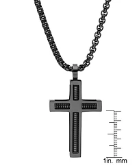 Steeltime Men's Black Ip Stainless Steel Spring Inlay Cross 24" Pendant Necklace