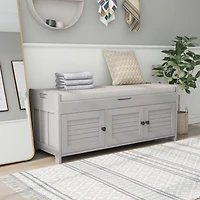 Simplie Fun Storage Bench With 3 Shutter-Shaped Doors With Removable Cushion And Storage Space