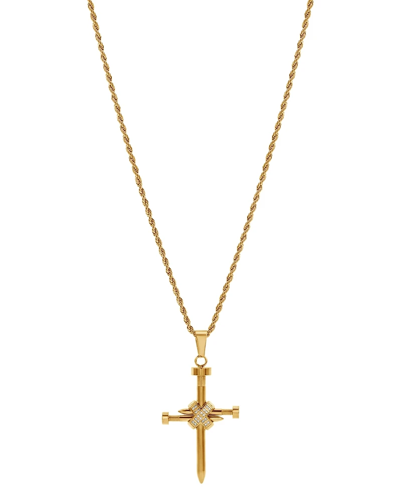 Blackjack Men's Cubic Zirconia Nail X Cross 24" Pendant Necklace