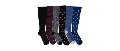 Muk Luks Women's 6 Pack Nylon Compression Knee-High Socks