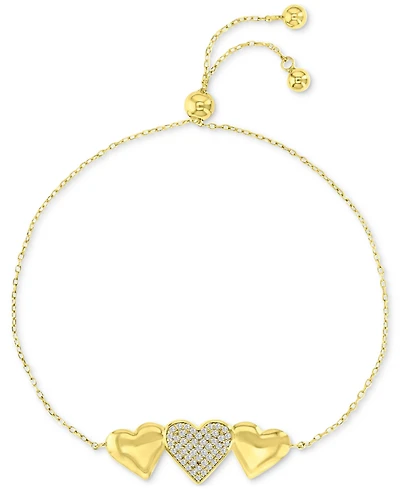 Cubic Zirconia Pave & Polished Triple Heart Chain Link Bolo Bracelet