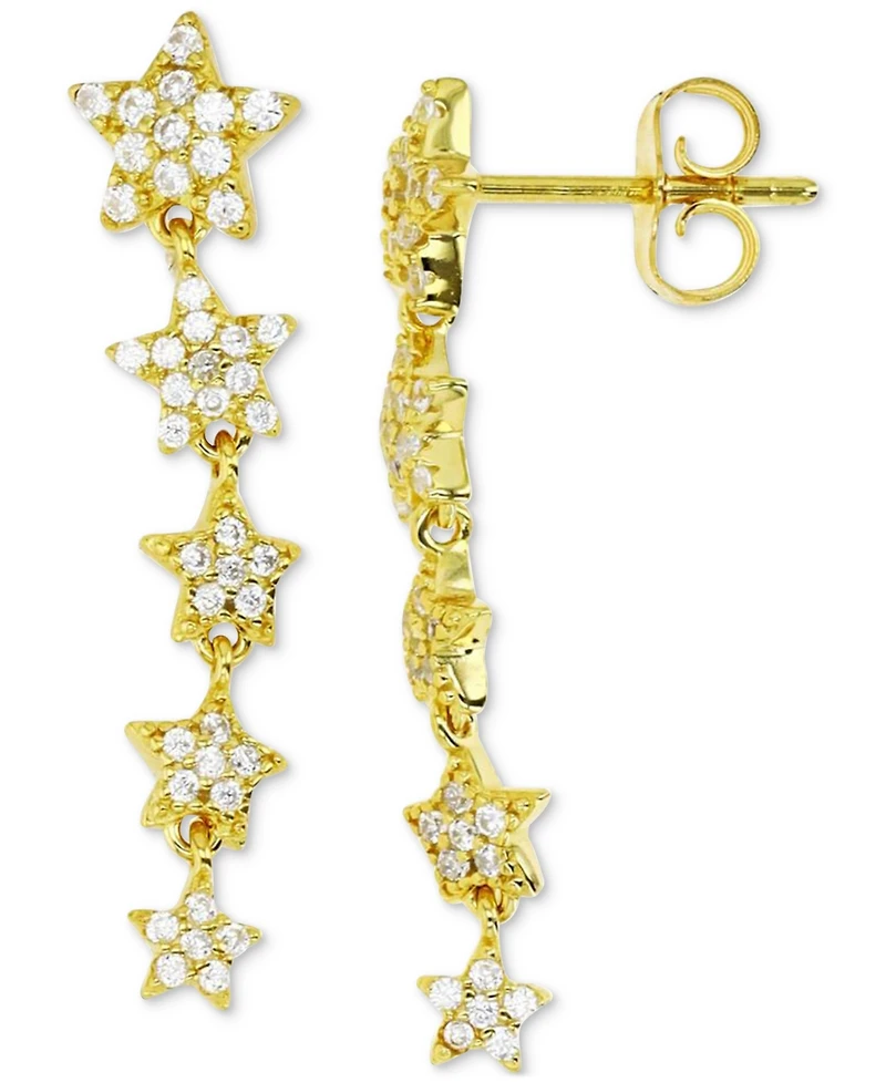 Cubic Zirconia Graduated Star Linear Drop Earrings in 14k Gold-Plated Sterling Silver