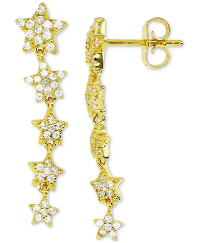 Cubic Zirconia Graduated Star Linear Drop Earrings in 14k Gold-Plated Sterling Silver