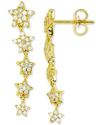 Cubic Zirconia Graduated Star Linear Drop Earrings in 14k Gold-Plated Sterling Silver