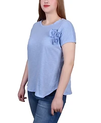 Ny Collection Petite Short Sleeve Slub Knit Top