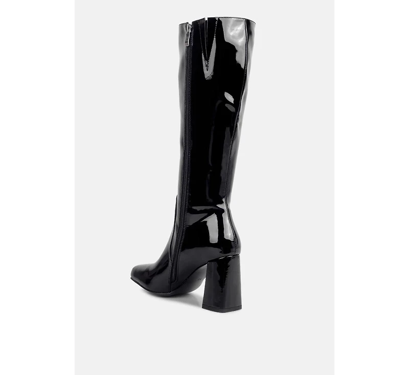 Hypnotize Patent Pu Block Heeled Calf Boots