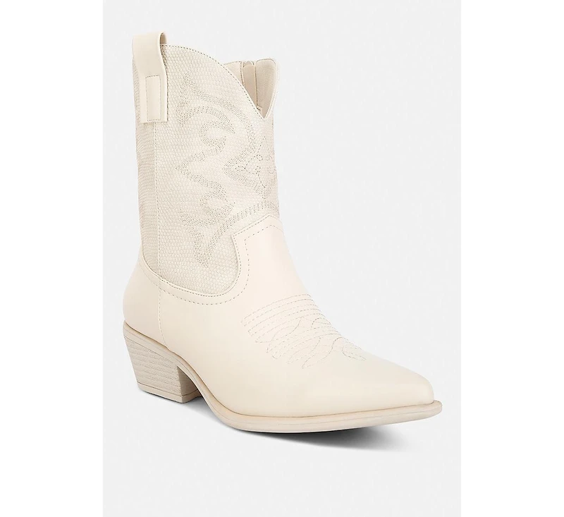 Hasting Patchwork Detail Low Heel Cowboy Boots