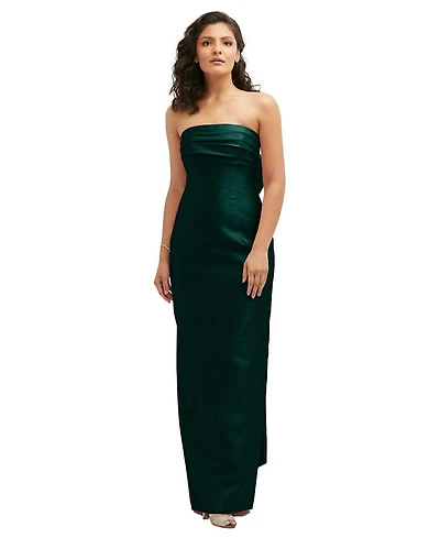 Alfred Sung Women's Strapless Draped Bodice Column Dress with Oversized Bow