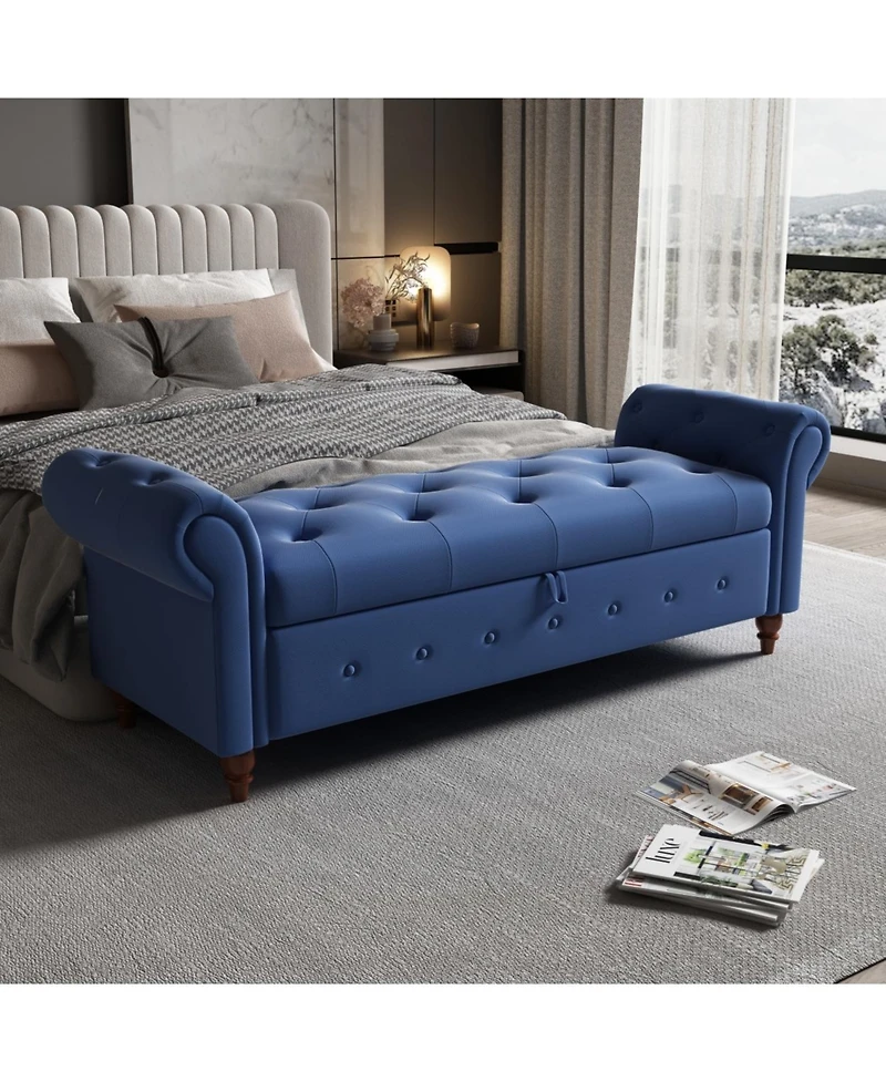 Streamdale Furniture Bed Bench Navy Blue Fabric