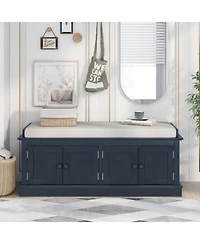 Storage Bench With 4 Doors And Adjustable Shelves, Shoe Bench With Removable Cushion