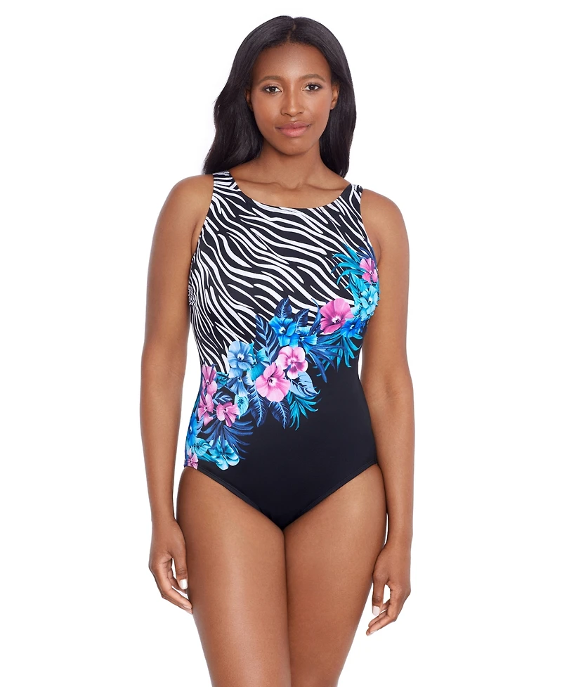 Longitude by Mimi Flamingo Women's Panel Scoopback Highneck Swimsuit