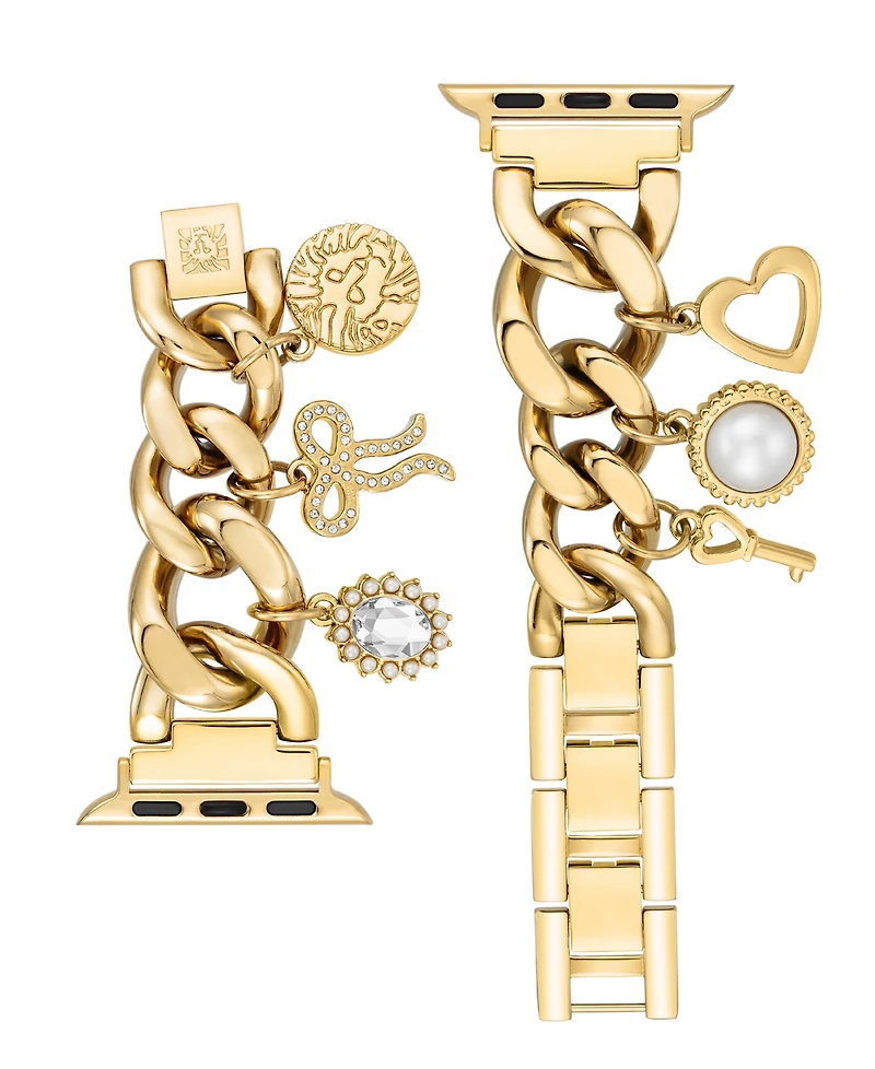 Anne Klein Women's Gold-Tone Alloy Metal Charm Accented Chain Link Bracelet designed for Apple Watch 42mm (Series 1-3 only) & 44/45/46/49mm (Ultra & U