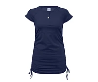 Ladies Navy Ruched Ss Swim Dress