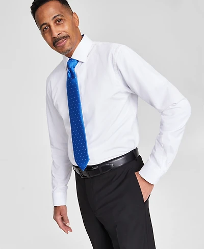 Tayion Collection Men's Slim-Fit Blue Trim Solid Dress Shirt