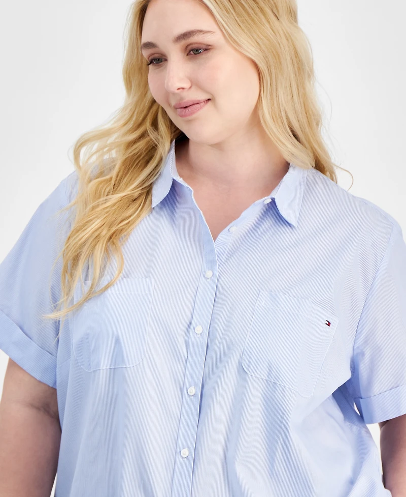Tommy Hilfiger Plus Cotton Patchwork-Print Camp Shirt