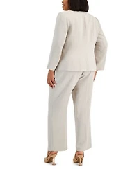Kasper Plus Size Stretch Crepe One Button Jacket Tie Front Blouse Pants